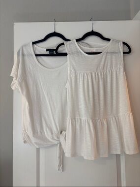 2 for 1- White Short Sleeve Knot Tee & Sleeveless Ruffle Tank Size L